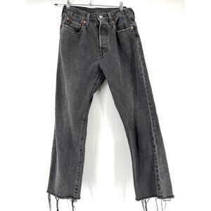 Levi's 501 button fly gray cropped‎ raw hem jeans (waist 27)